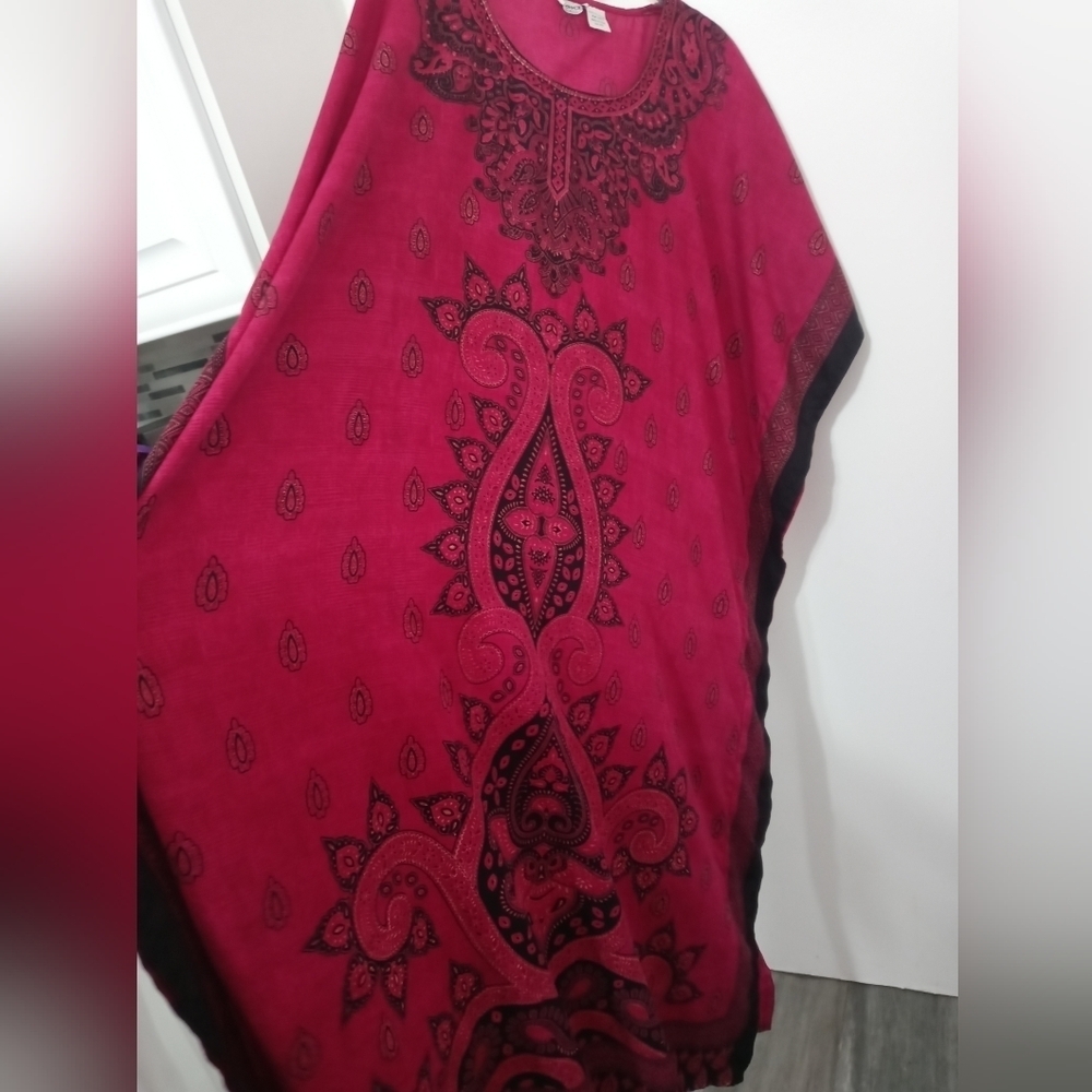 Santé Classics Deep pink all over Paisley Print  Kaftan Duster OS